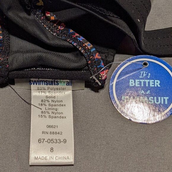 šNWT 2 PC SWIMSUITSĀ FORāALLāBLACKā&āMULTIāCOLORāBATHINGāSUIT - Picture 5 of 6